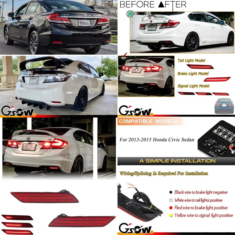 مصد LED متسلسل عاكس الفرامل الذيل بدوره أضواء الإشارة لسيارة هوندا سيفيك سيدان 2013-2015 - عدسة حمراء ، ملحقات سيفيك سيدان #1