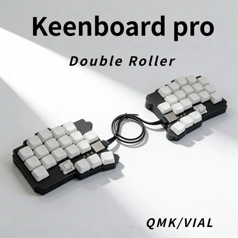 

Keenboard Pro Split Keyboard Double Roller Encoder Ethernet Cable Hot Pluggable QMK/VIAL Wired 3X5 Separate Keyboard Ergonomics