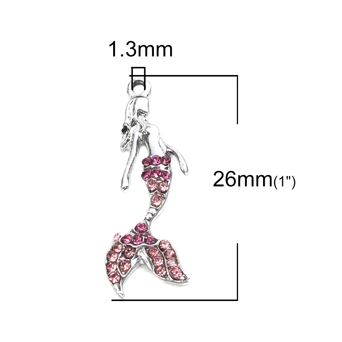 5PC Rhinestone Mermaid Charms For Jewelry Making Blue Pink Crystal Zinc Alloy Pandants Diy Necklace Bracelet findings 26mm X10mm