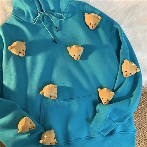 Harajuku Kawaii Tops Y2k Cute Bear Doll Hoodies Girl Sweatshirt Spring Winter Female Loose Casual Oversize Pullover Korean Style