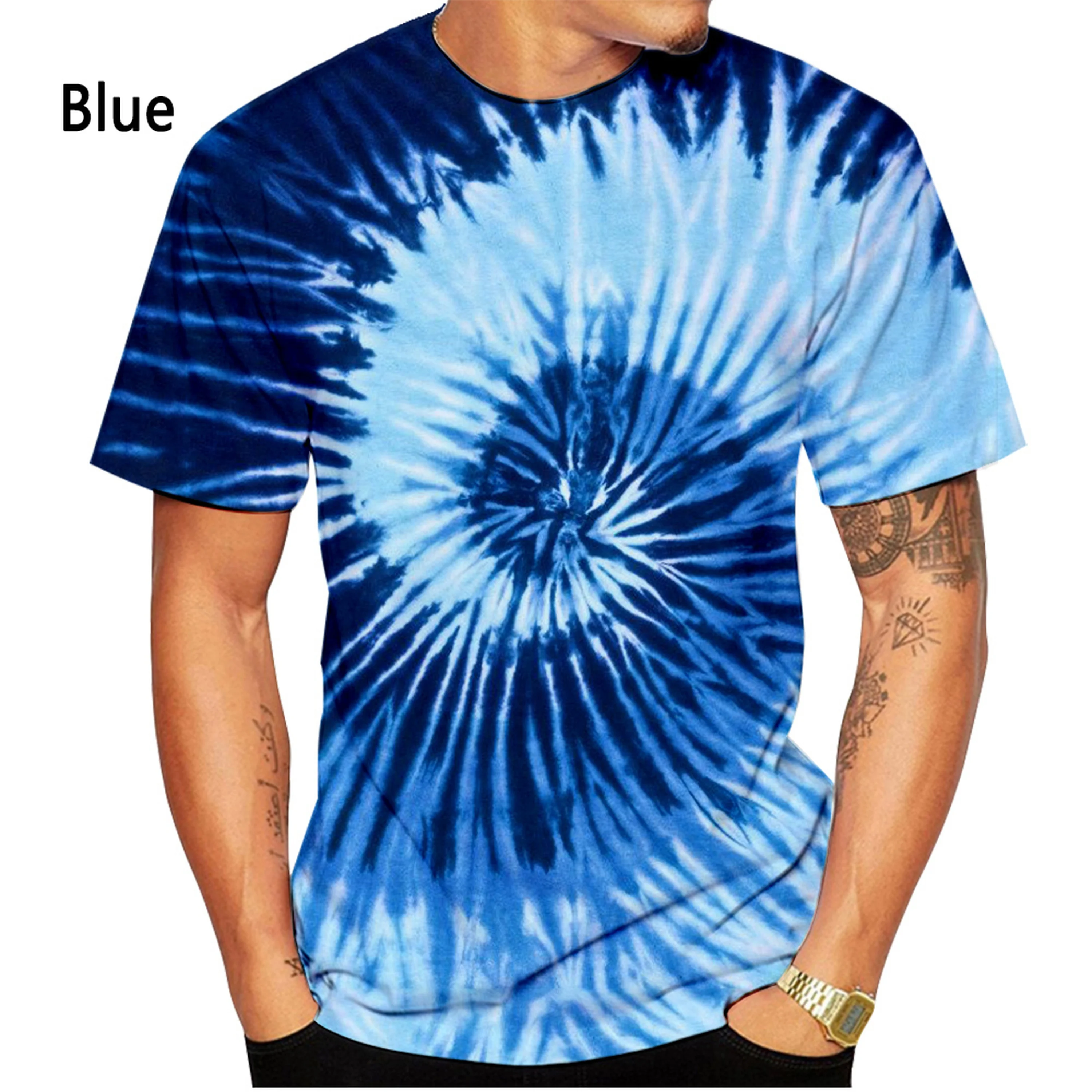 New Fashion Tie-dye 3D Printing T-shirt Spiral Circle T Unisex Casual Short-sleeved Sports Shirt Top