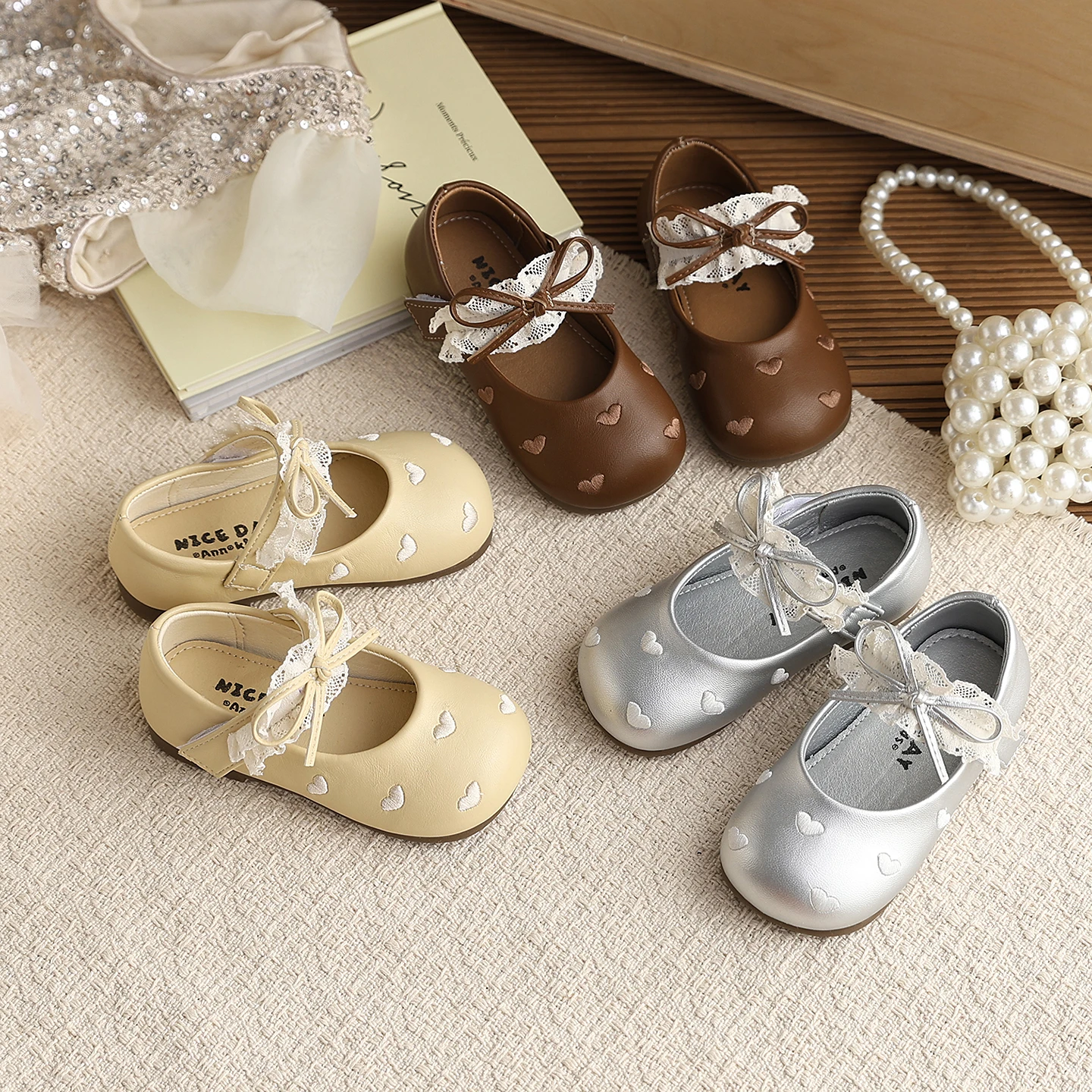 

Kids'Casual Shoes Mary Jane Shoes PU Leather Print Bow Summer Shoes For Girls Soft Bottom Brown Silver Shoes Size 21-30