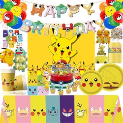 Pokemon Birthday Decoration Pikachu Party Balloon Supplies Sticker Tableware Tablecloth Cake Toppers Banner Baby Shower Gift Toy