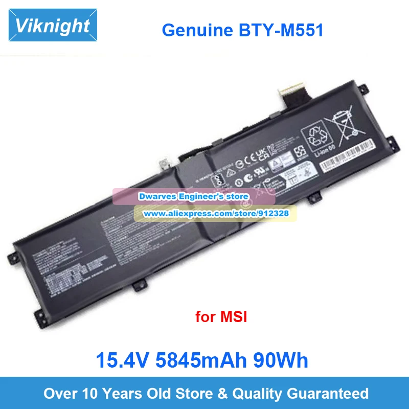 

Genuine BTY-M551 Battery 15.4V 5845mAh 90Wh for MSI Vector 16/17 HX A13VHG A14VFG A14VGG A14VHG A14VIG A13VIG GP68HX GP78HX