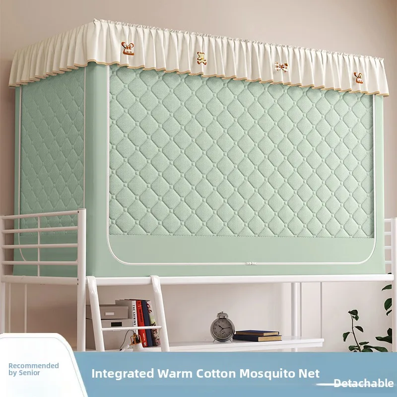

Warmth Retention Integrated Dormitory Bed Curtain Full Cover Cotton Sandwich Mosquito Net Thermal Insulation Windproof Light ...