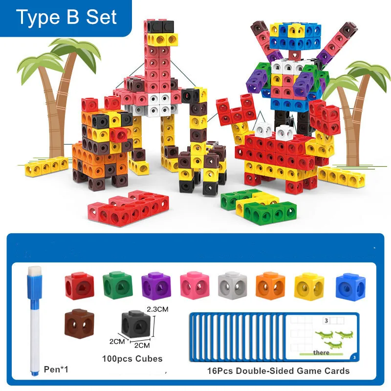 

Linking Math Cubes Set of 100 Counting Blocks Toys Snap Blocks for Early Math and Construction Educational Toy for Preschool 3+