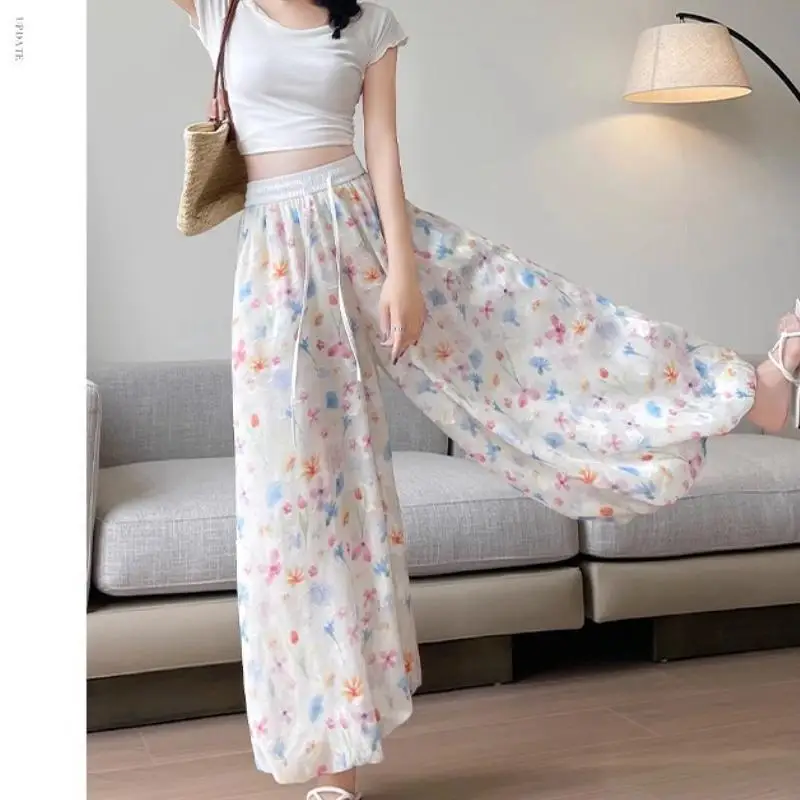 Sweet and Lovely Student Flower Pants New Women's Loose Straight Leg Pants Fashionable Girls' Casual Wide Leg Pants Versatile
