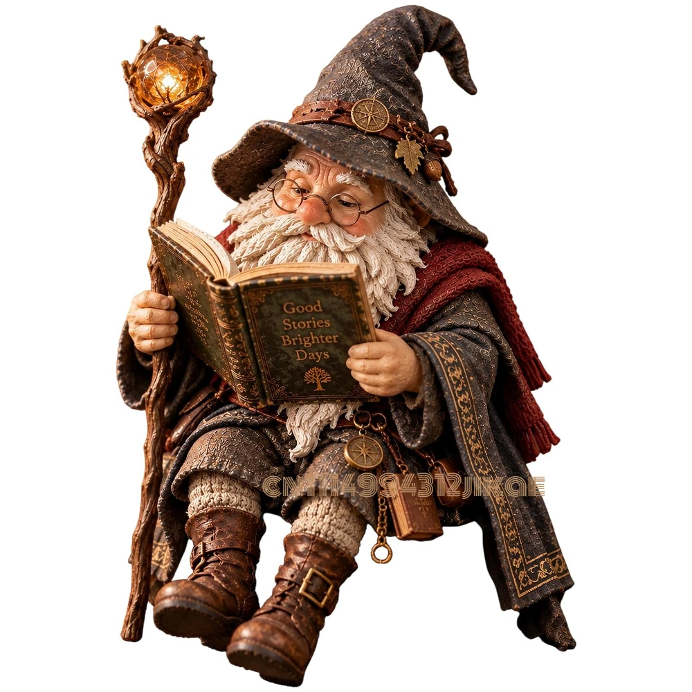The Wandering Scholar Gnome – Enchanted Reading Wizard Figurine,Reading Gnome Book Lover Decor, Fantasy Wizard Statue