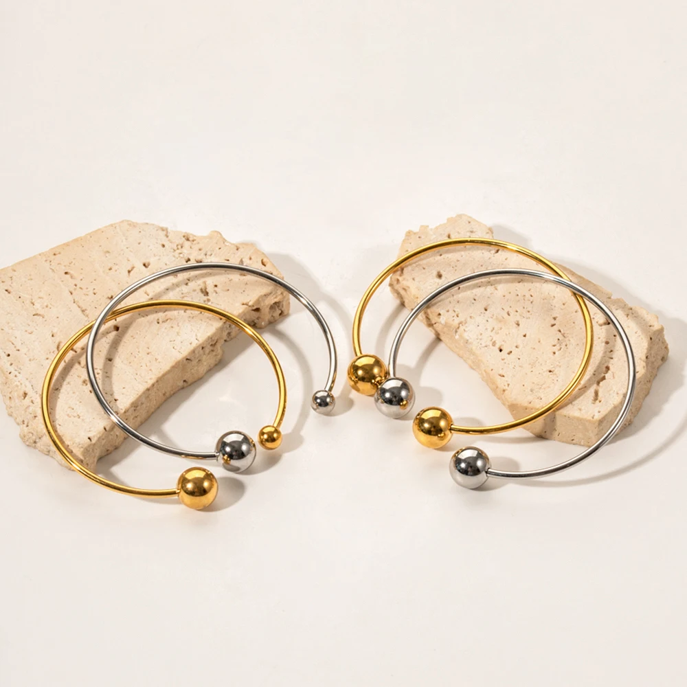Yori Stainless Steel Open Ball Bangle for Women Gold Color Metal Trendy 18K Bangle Waterproof Jewelry браслеты женские