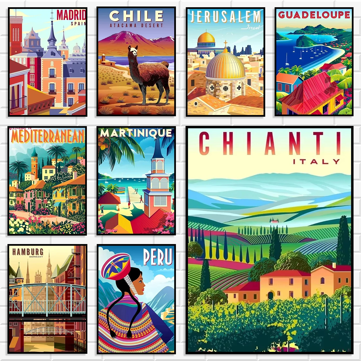 Retro International Travel Landscape Wall Art Poster Gift Europe South America Country Landmark Canvas Print Home Wall Decor
