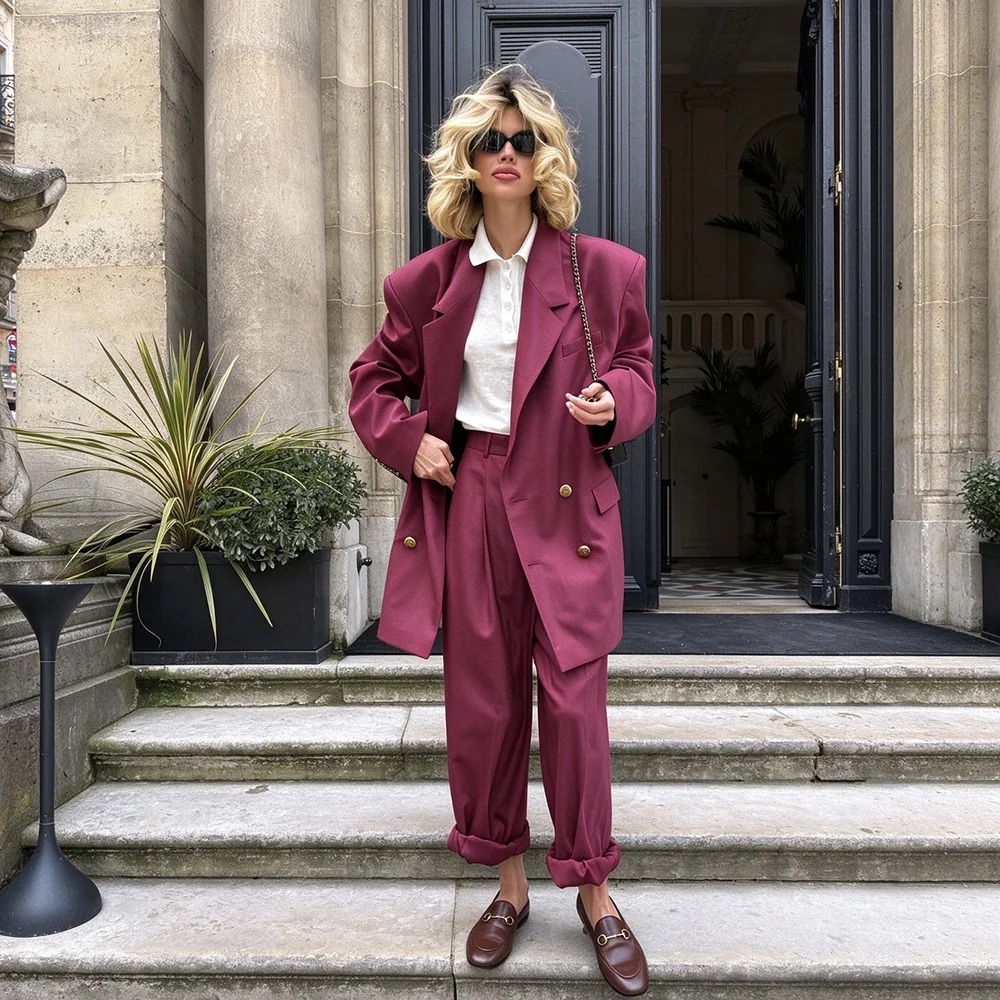 Hot Sale Women's Suit Office Lady Classic Notched Lapel Double Breasted Outfit Smart Casual Female Clothes 2 Piece Jacket Pants