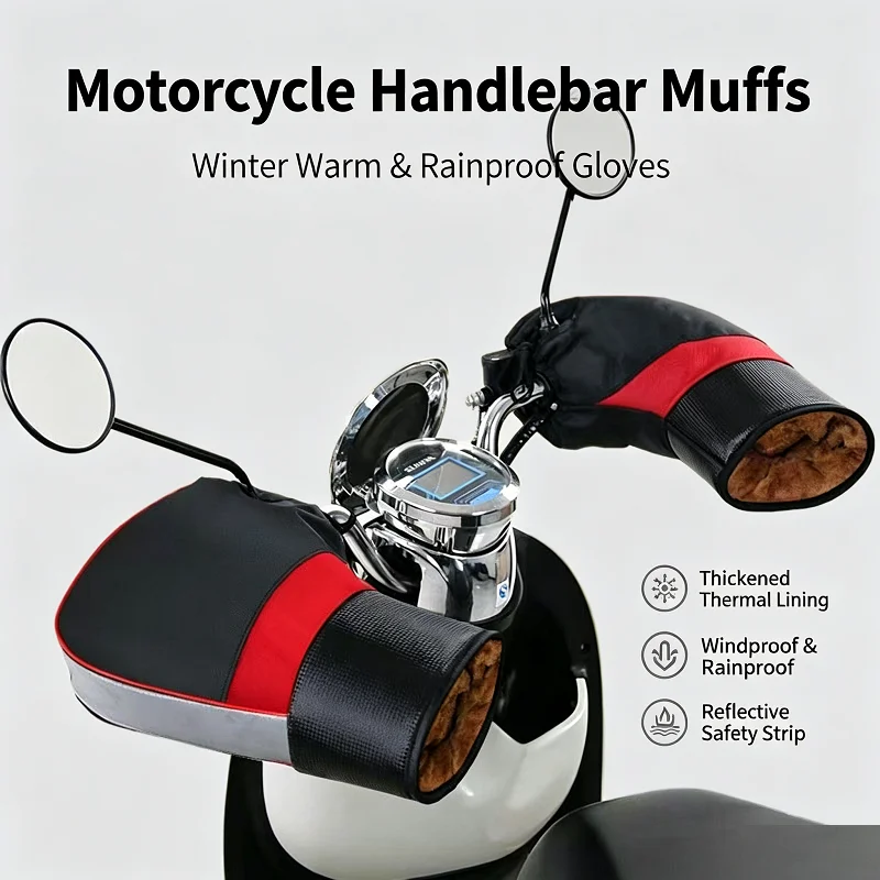 1Pair Handlebar Muffs Winter Thermal Windproof Hand Covers FOR Motorbike Scooter E-bike Tricycle Waterproof Reflective Gloves
