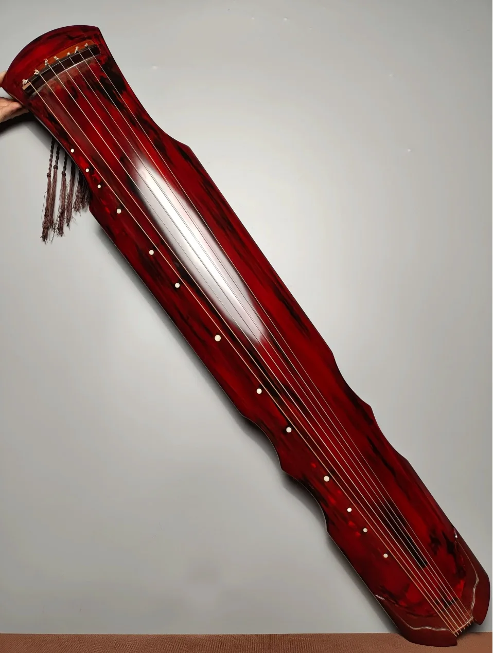 Ancient Guqin Old Chinese Fir Raw Lacquer Dark Red Vintage Collectible Chinese String Instrument