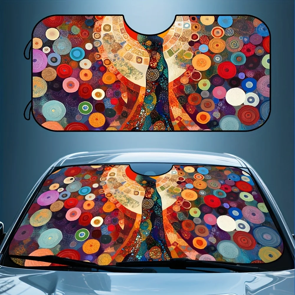 

1pc Women's Face Mosaic Windshield Sunshade - Greek Key & Klimt-Inspired Art Car Shade, Fit UV Privacy Screen, Multicolor Beige/