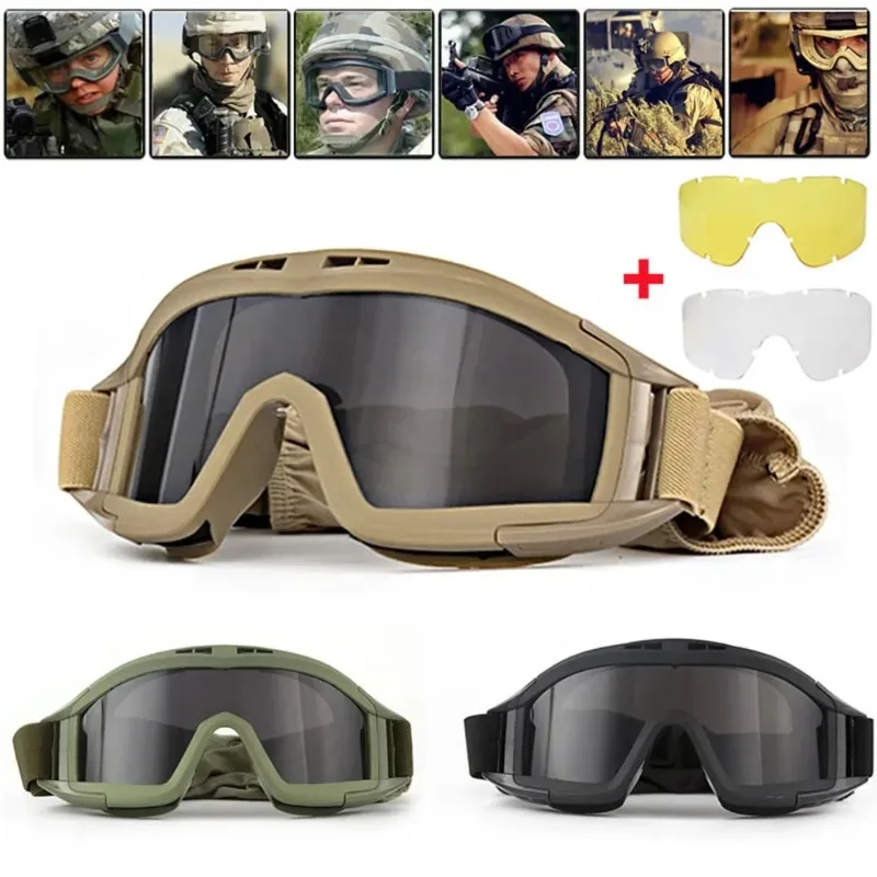 

Tactical Goggles Mountaineering Shooting Replaceable Motorcycle Sunglasses Windproof Sand Control Motocross Glasses Lenses