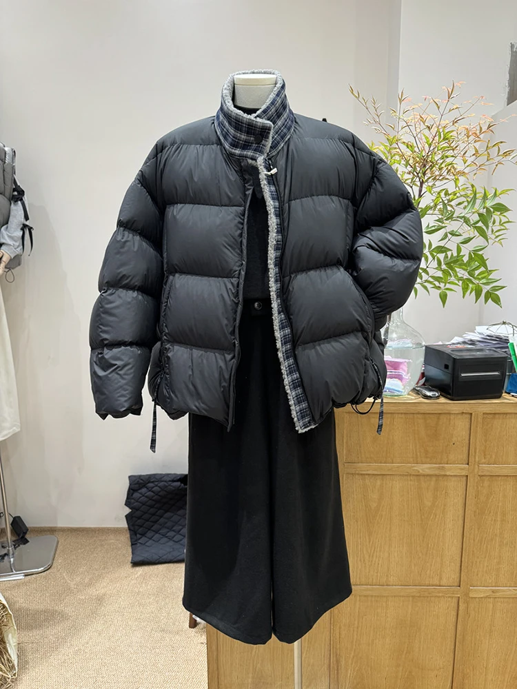 90 piumino da donna con colletto spesso in piumino d'anatra bianca in autunno e inverno, versatile giacca in colore a contrasto