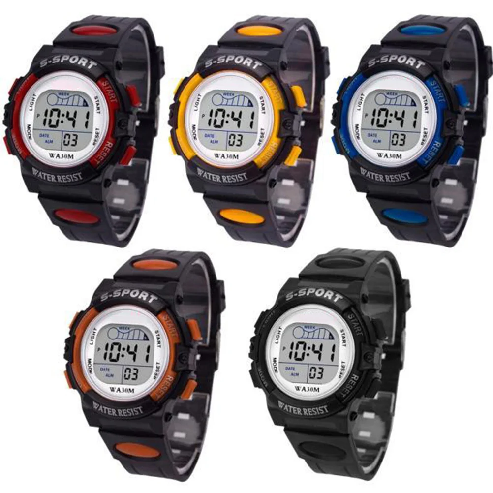 Students Sports Watch Orange Waterproof Multifunctional Luminous Digital Wristwatch for Alarm Stopwatch Calendar
