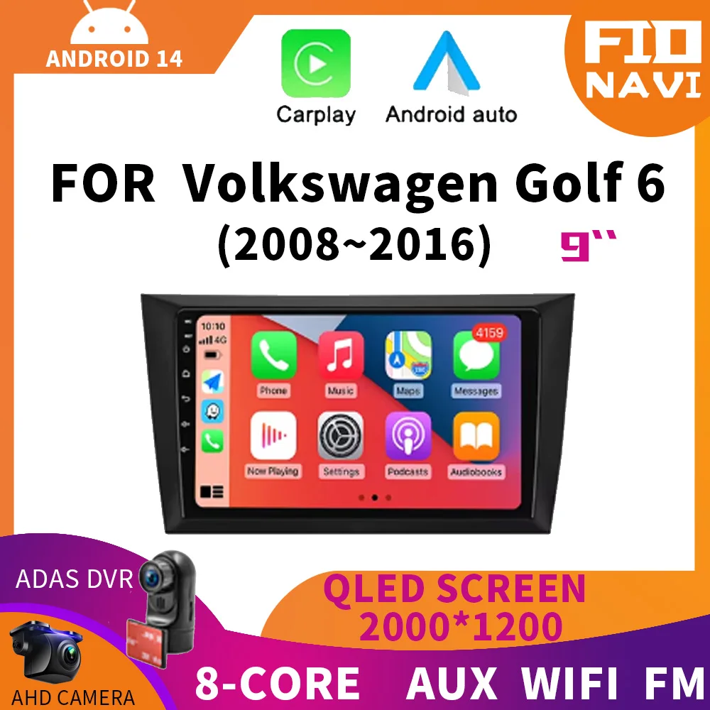 

Android 14 For Volkswagen VW Golf 6 2008 - 2016 Car Radio Carplay Auto Multimedia Stereo Video Player GPS Navigation QLED 4G DSP