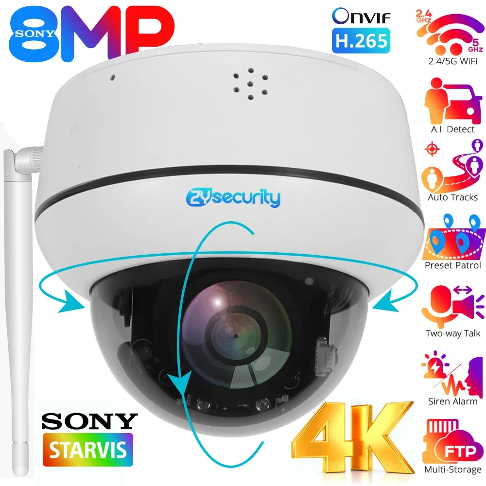 

4K 8MP Wifi Dome PTZ Camera Outdoor Humanoid Tracking IP Camera Indoor 2-way Audio Wireless Home Security Surveillance Cameras