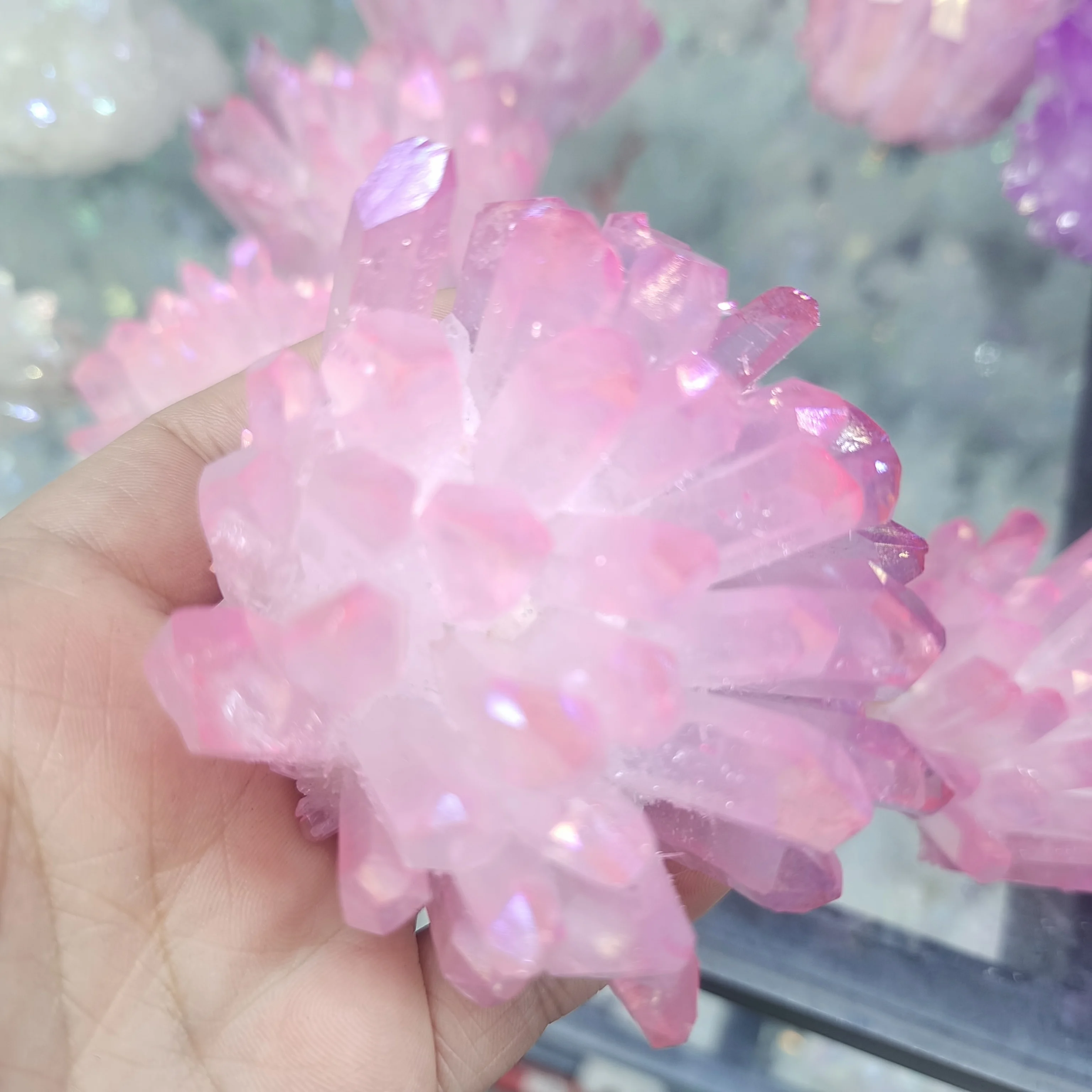 Natural Crystal Cluster flower electroplate Cluster Healing Spirit Energy mineral Specimen Home Decoration ornaments Decor Gift