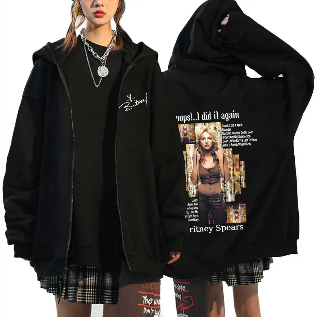 

Britney Spears Oops I Did It Again Album Zipper Hoodie Men Women Fashion Vintage Oversized Streetwear Male Casual Zip Up Jacket