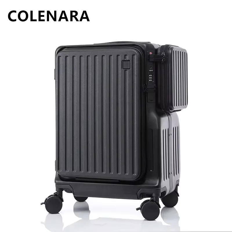 COLENARA 20 Inch Laptop Suitcase Front Opening PC Boarding Case Women USB Charging Trolley Case Universal Wheel Rolling Luggage