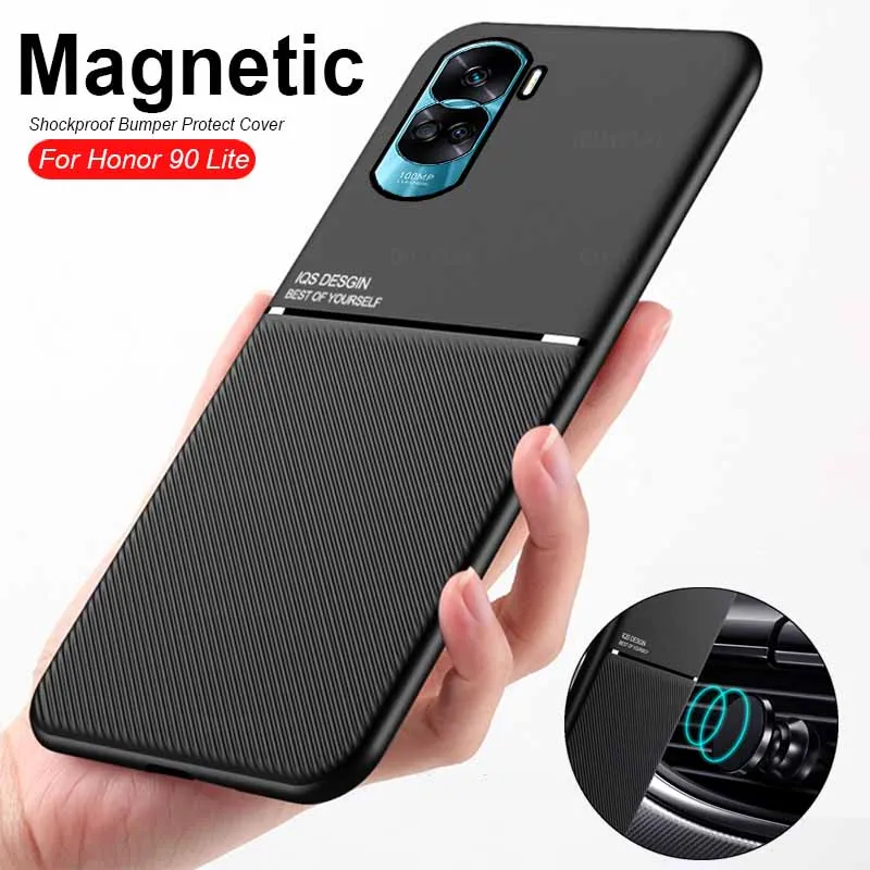 Honor90Lite Case Matte Silicone Shockproof Cover For Honor 90 Lite Xonor Honar 90Lite 5G 6.7Inch Car Magnetic Holder Back Coques