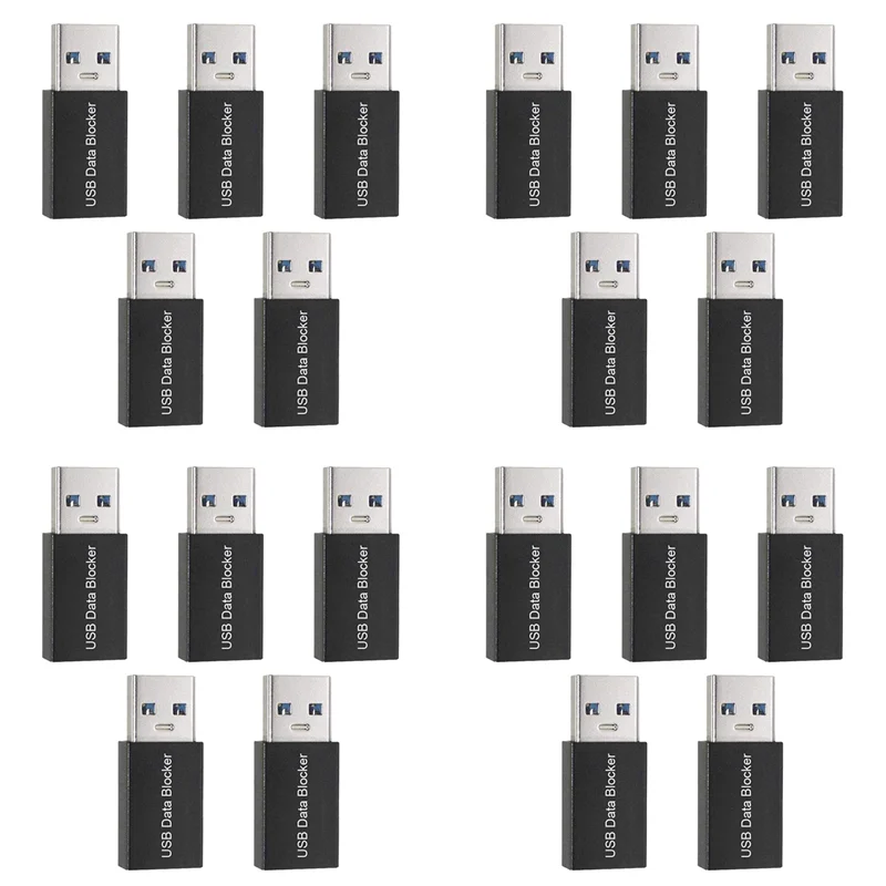 

20 шт. USB-блокатор данных, USB-адаптер-блокировщик только для зарядки для блокировки синхронизации данных, защита от разъема сока, черный