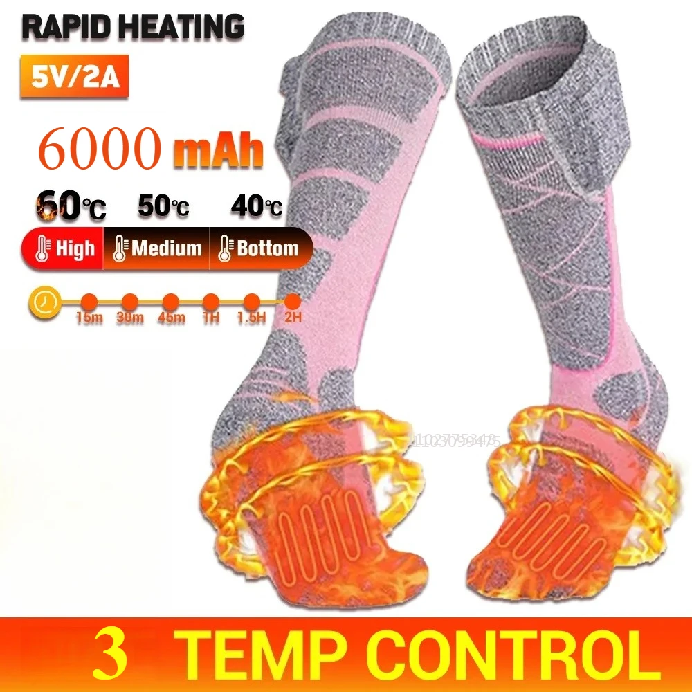 Winter Electric Heated Socks Battery 6000mah Powered Heating Socks for Men Women Riding Camping Hiking Motorcycle Warm Socks