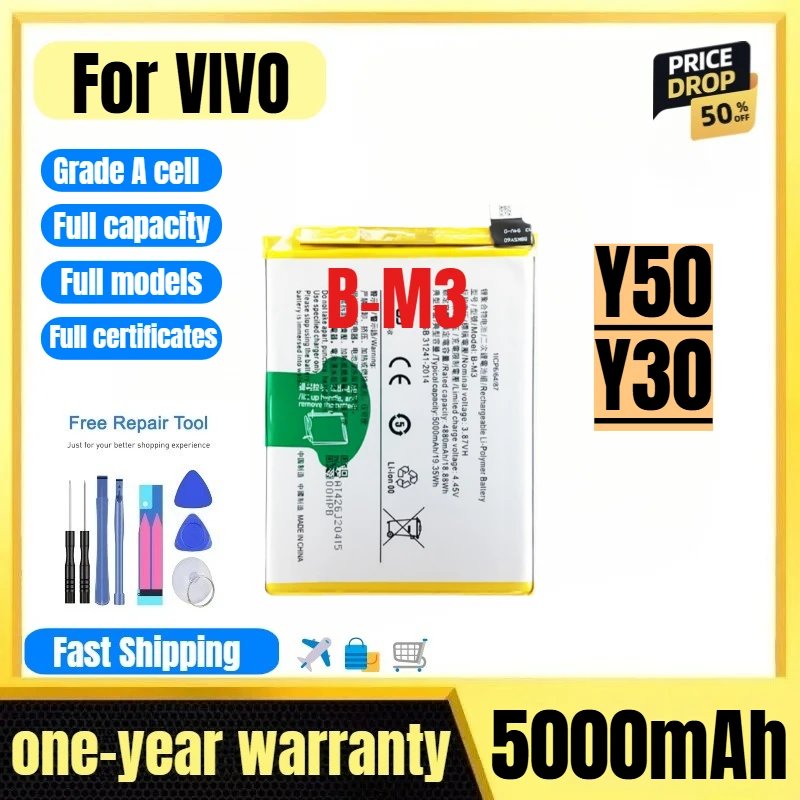 

B-M3 for VIVO Y50/Y30 Mobil Phone Battery 0 Cycle High Quality High Capacity Battery Replacement Bateria Grade A Cell with Tools