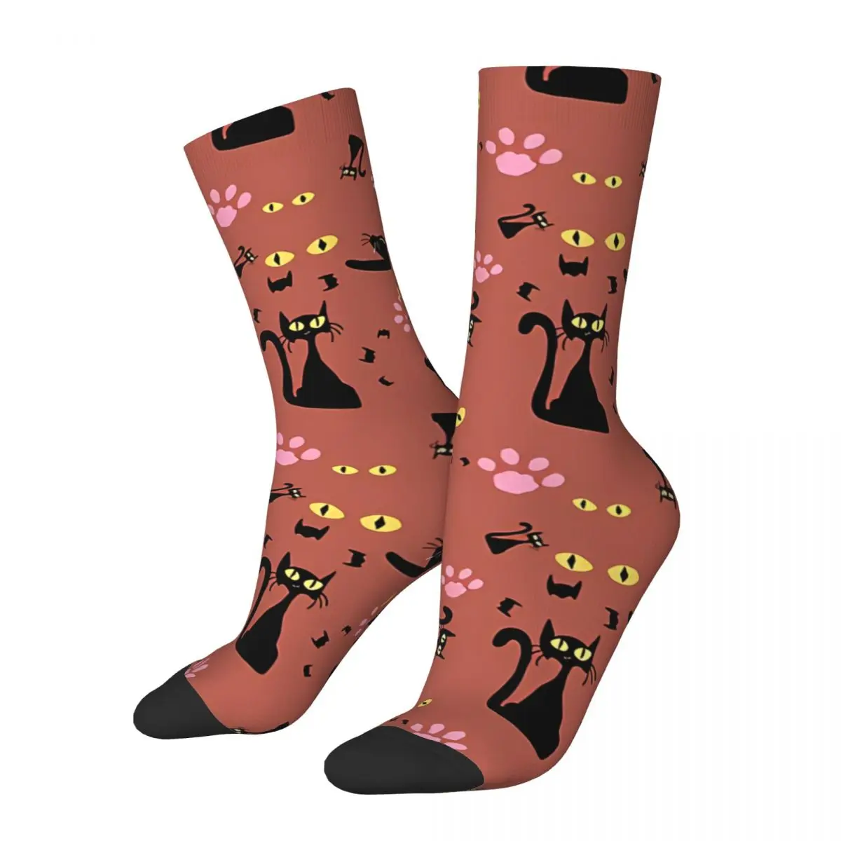 Funny Men's Socks Spooky Meow Vintage Meow Hip Hop Casual Crew Sock Gift Pattern Printed