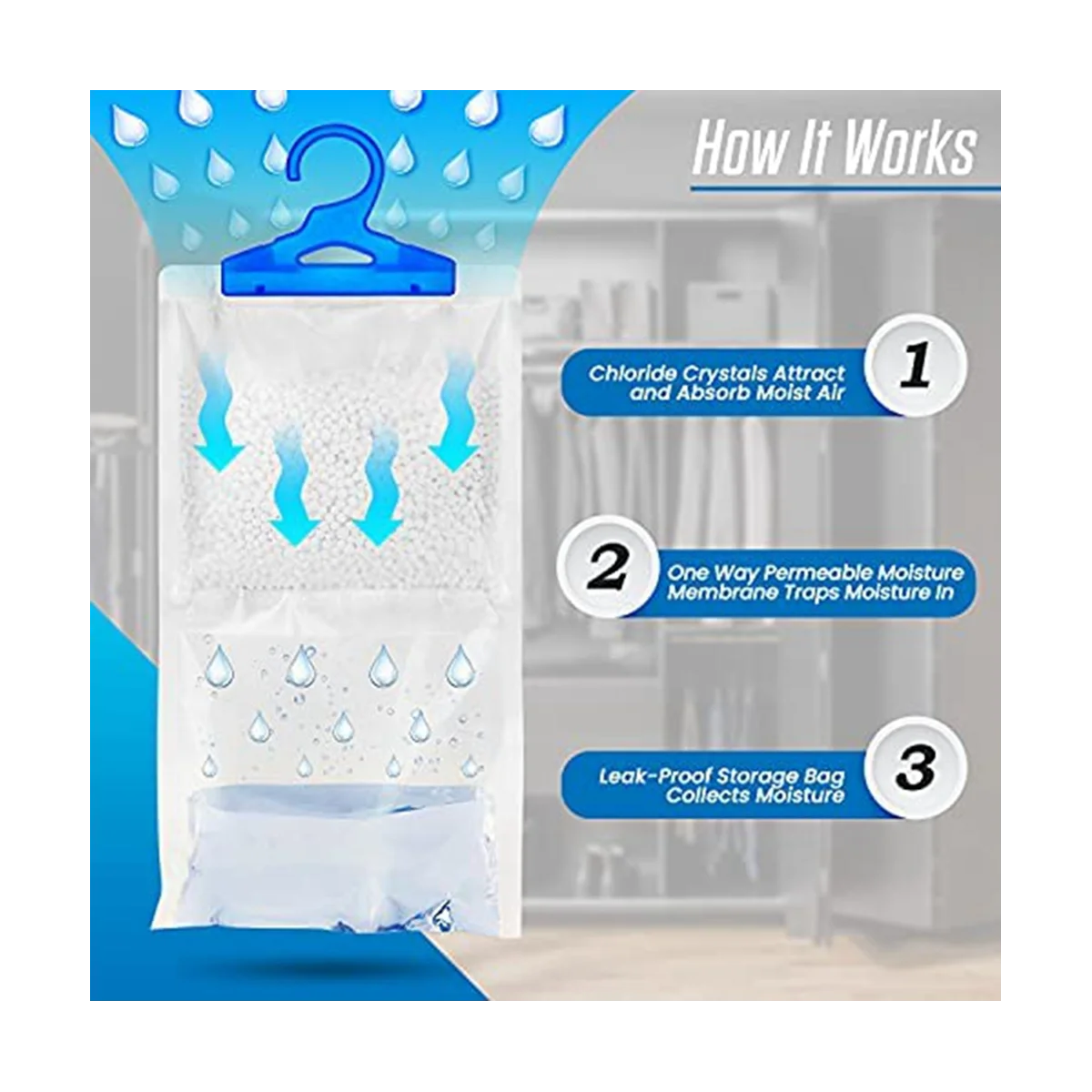 Assorbitore di umidità per guardaroba Confezione da 20 deumidificatori sospesi contro l'umidità anti-muffa