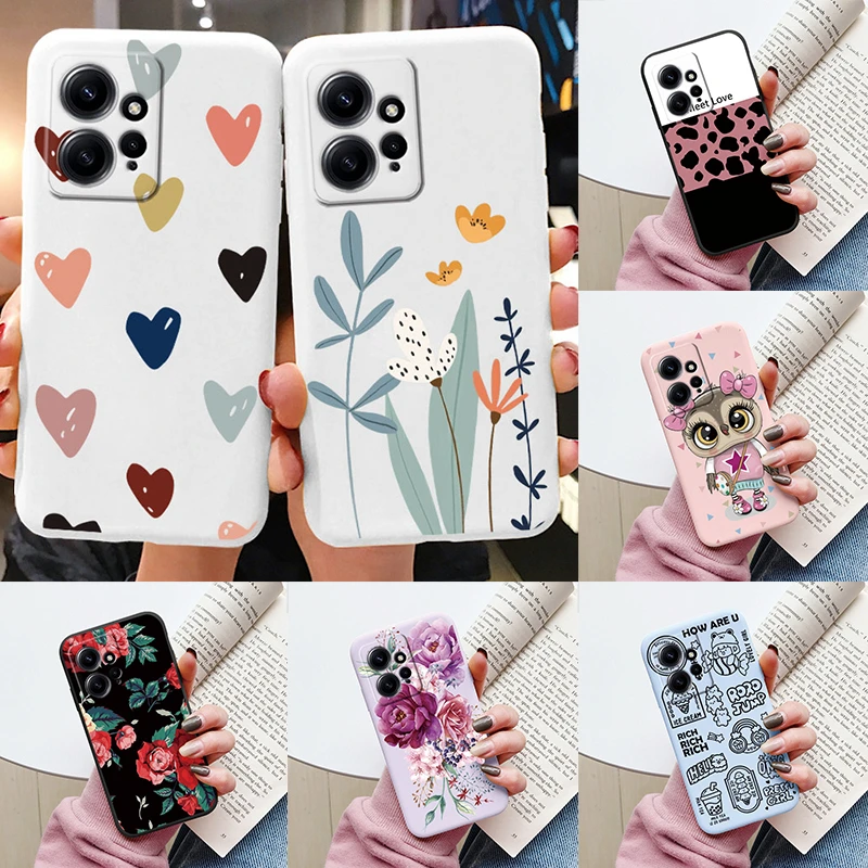 Flowers Case For Redmi Note 12 4G Phone Cover Cartoon Owl Cute Heart Painting Soft Silicone Fundas For Xiaomi Redmi Note12 Shell