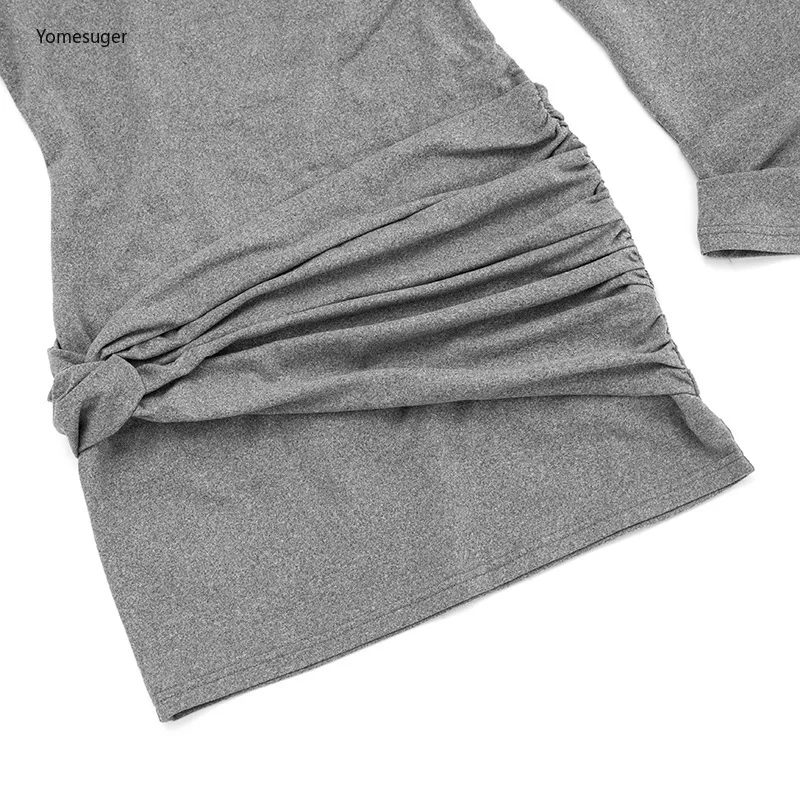 Yomesugar エレガントなワンショルダーボディコンドレス女性のヒップスターセクシーなスキューカラー長袖シャーリングミニドレスパーティークラブウェア