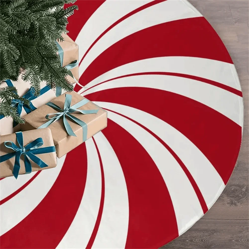 120cm Christmas Tree Skirt Classic Red White Peppermint Candy Xmas Trees Skirts Base Cover Home Party Christmas Decor Carpet