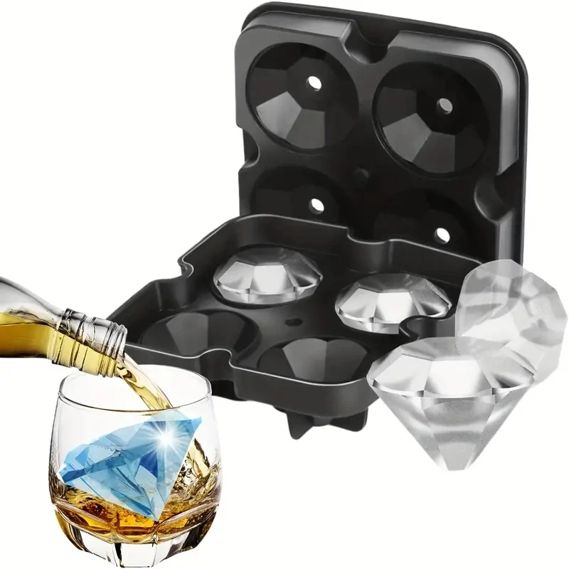 Silicone Ice Cube Mold Tray With Lid, Diamond Skull Ball Shape Ice Maker, Easy Release ,For Whisky, Cocktail, Kitchen Accessorie