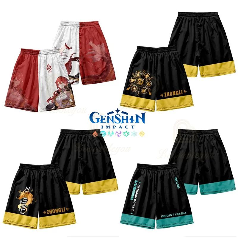 Genshin Impact Summer Black Shorts Pants Anime Figures Children Kids Cosplay Costume Women Men Beach Girls Pants