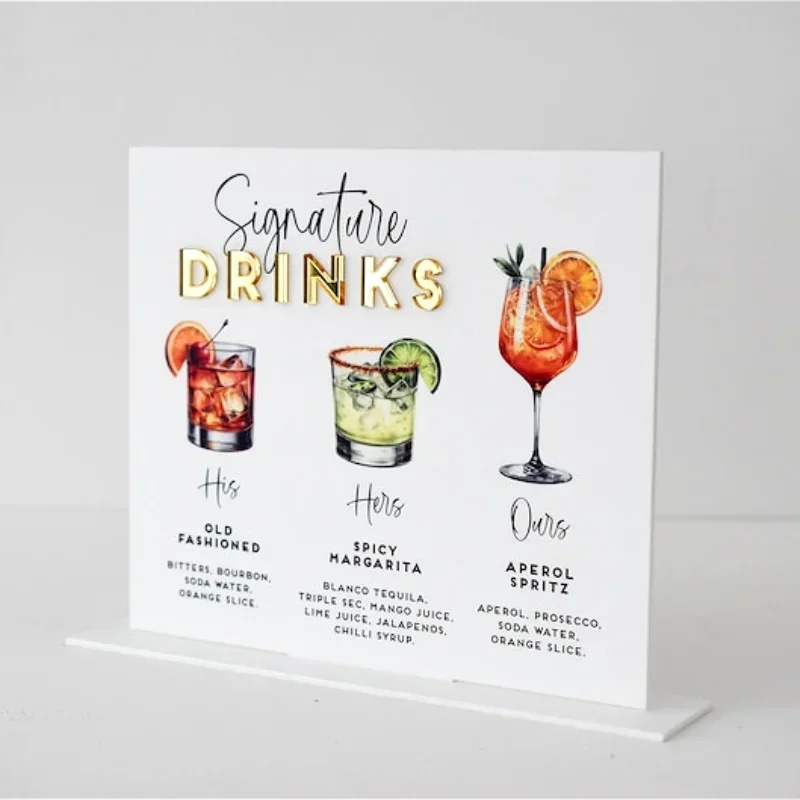 

Landscape Custom Wedding Bar Sign Signature Drinks Menu His Hers Ours Wedding Cocktail Menu Luxury Wedding Décor