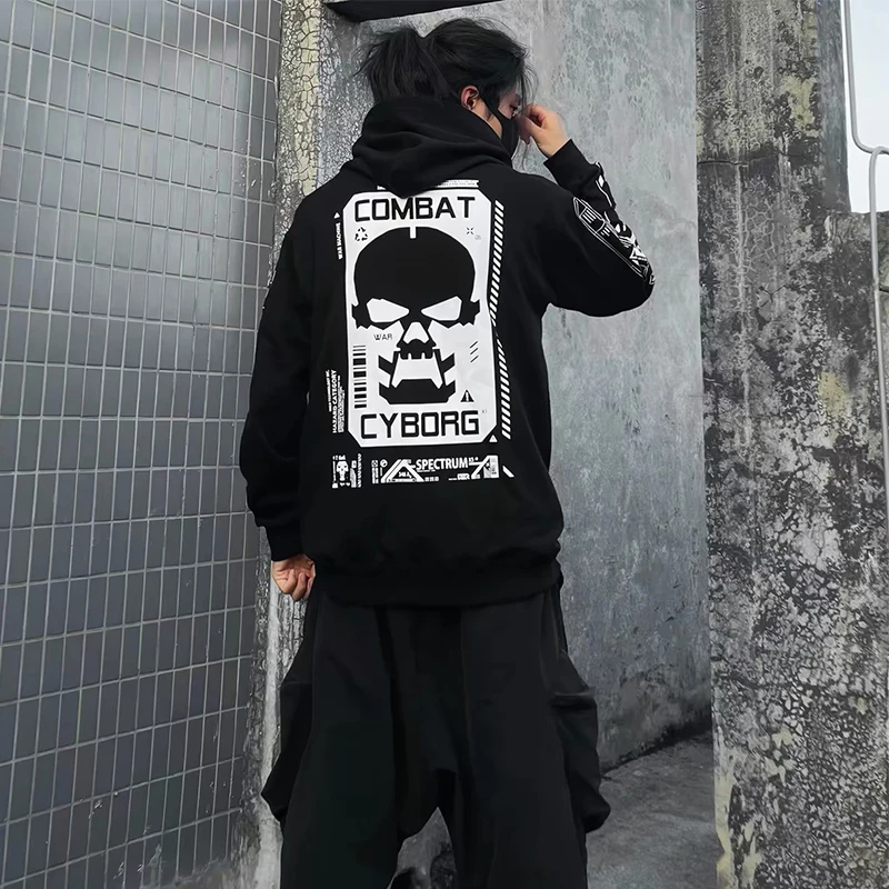 ARENS Spring Autumn New Men's Tide Punk Future World Science Fiction Functional Dark City Thickened Hooded Sweatshirt Coat