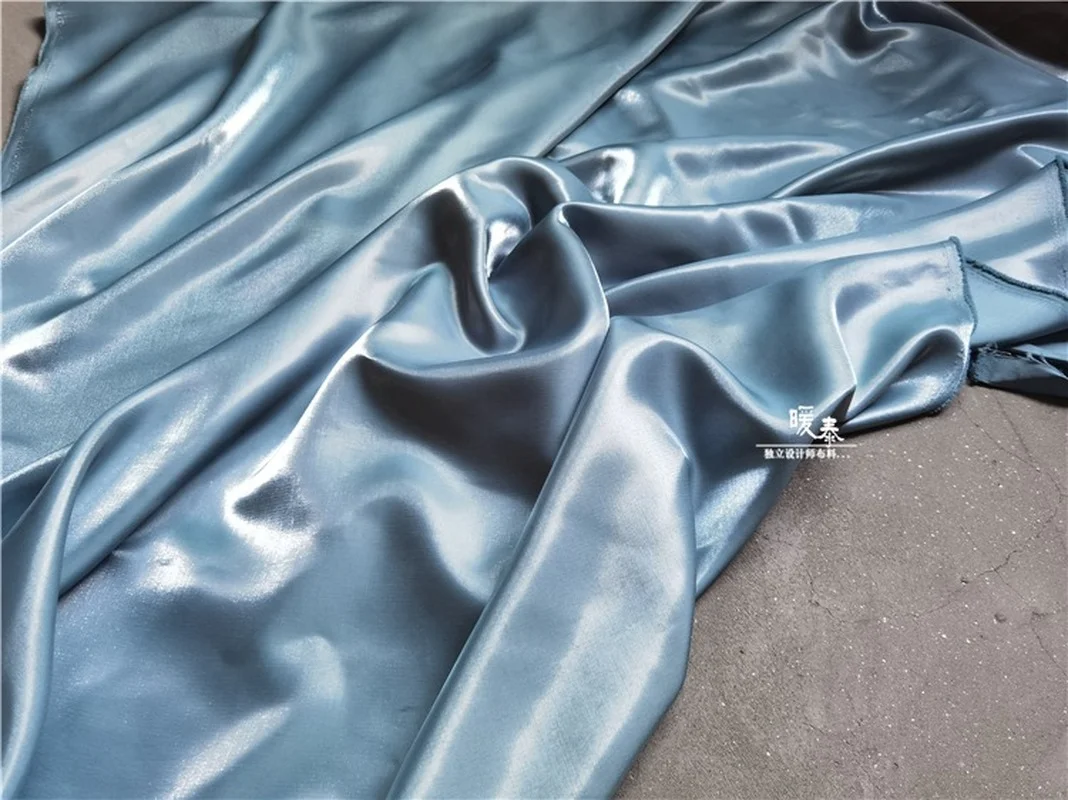 Shiny Silk Satin Fabric Lake Blue Liquid Reflective Metallic Luster Silkblend Organza DIY Shirt Skirt Clothes Designer Fabric