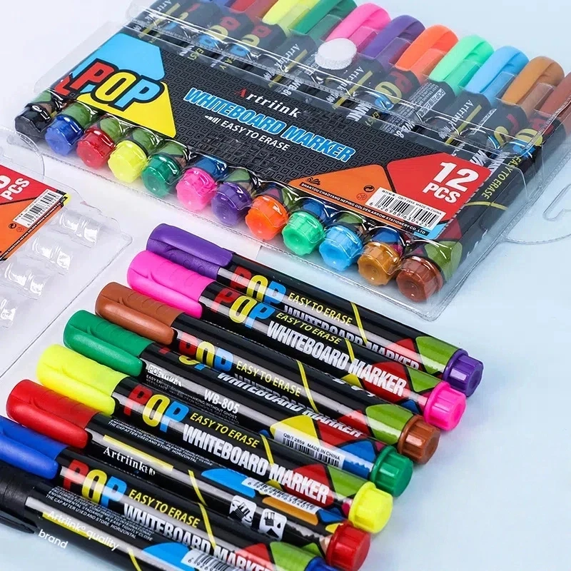 Erasable Whiteboard Pens - 8 Colors/12 Colors, Refillable, Teacher Office Teaching Pens, Markers - Easy to Erase, Washable Whiteboard Markers