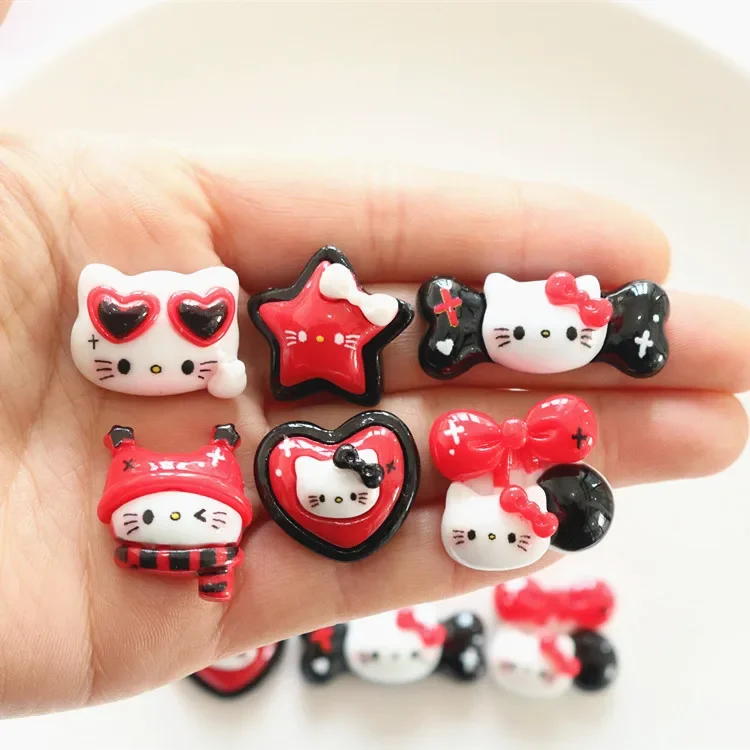 5pcs miniso series red kitty cartoon resin flatback cabochons diy crafts materials jewelry making charms