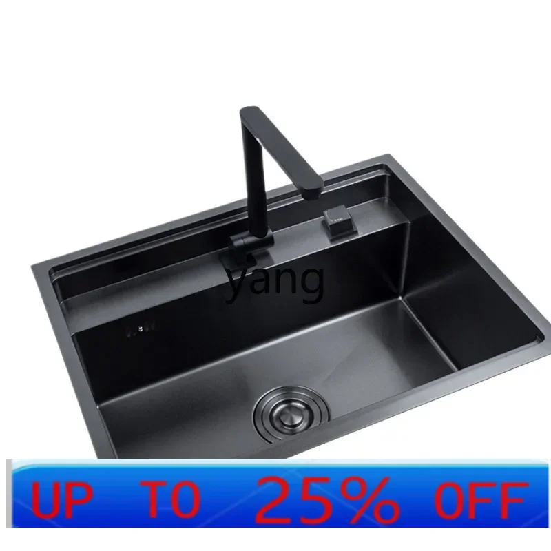 YJQ kitchen invisible sink handmade large single sink vegetable basin with cover hidden sink