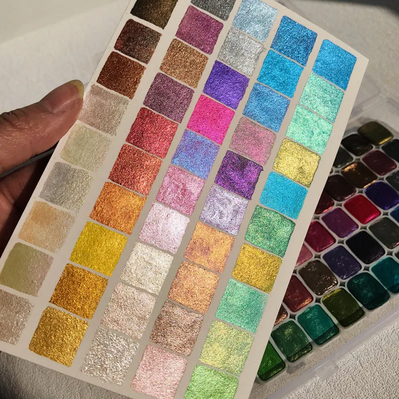 

50 Colors 1ml Pearlescent Solid Watercolor Pigment Metallic Watercolor Packed Nail Wrap ES Calligraphy Pearlescent Pigment