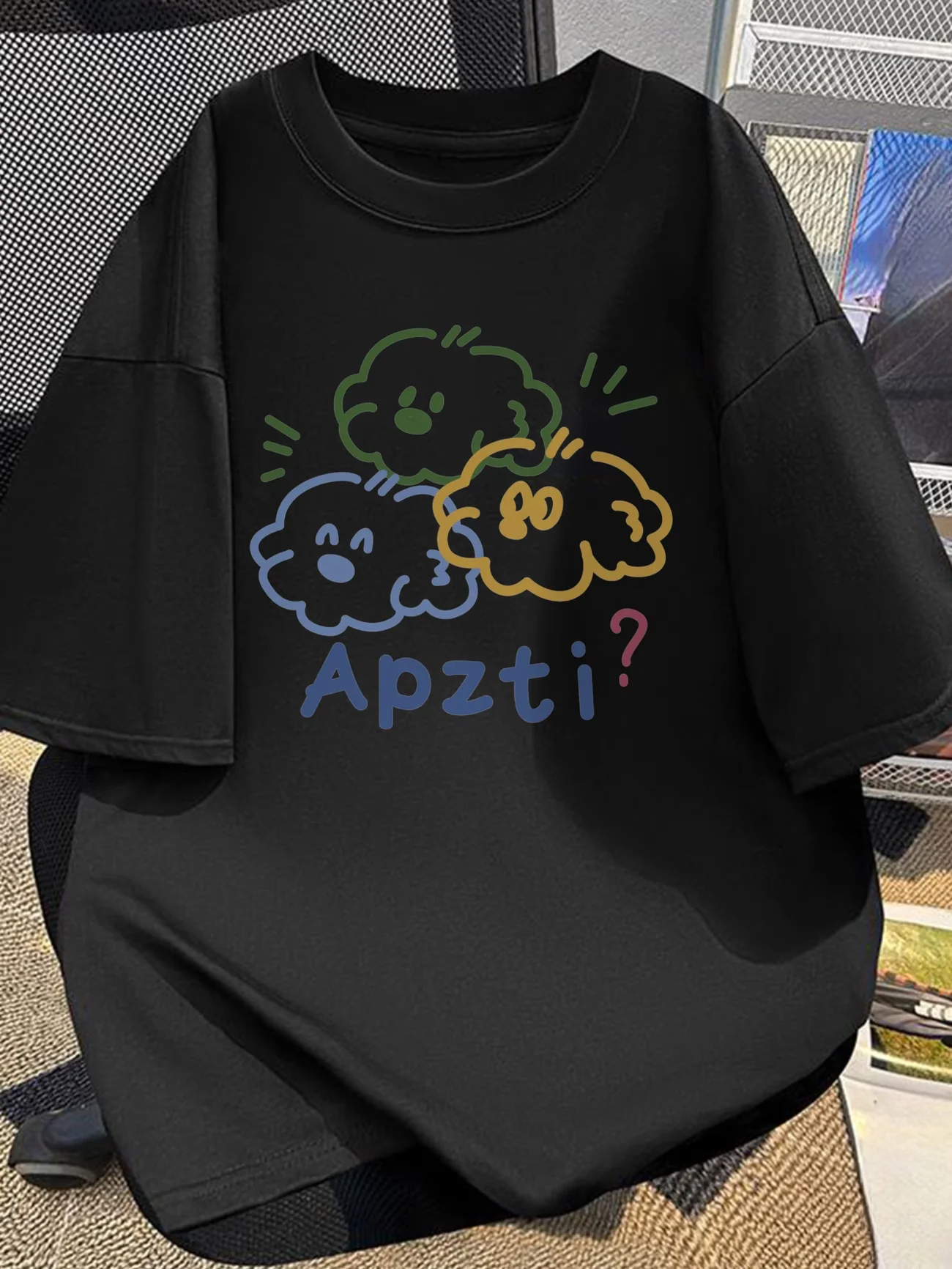 Cute Cartoon Cloud Dog Graphic T-Shirt Apzti Letter Print Tee Kawaii Animal Summer Short Sleeve Top Unisex Casual Loose Shirt