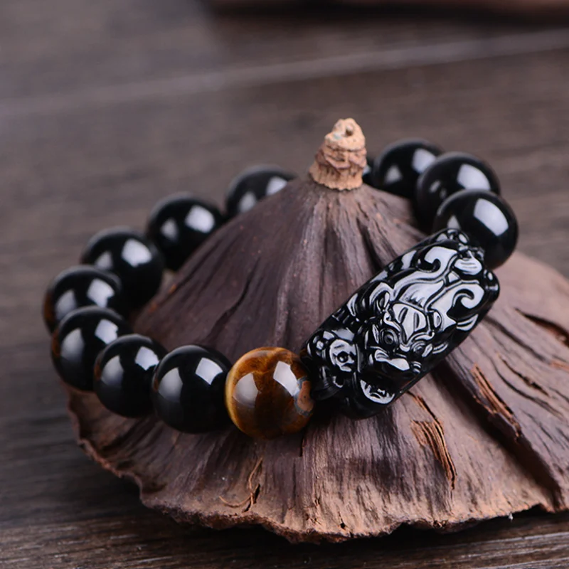 

Feng Shui Gift Tiger eye Obsidian Bracelet for man Wealth Bracelet Handmade good Lucky Amulet Jewellery