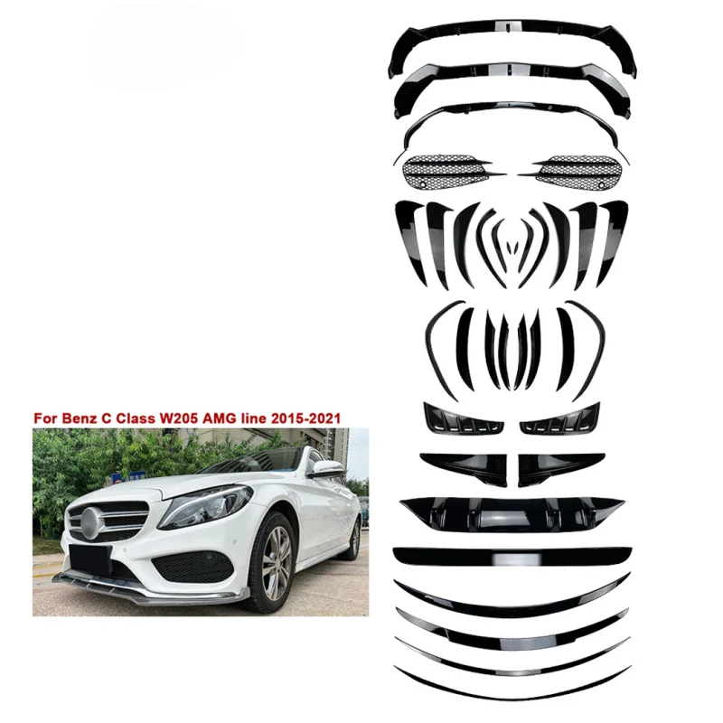 

Подходит для AMP-Z для Benz C Class W205 AMG Line 2015-2021, передний бампер, разделитель для губ, решетка, разветвитель, наклейка Win