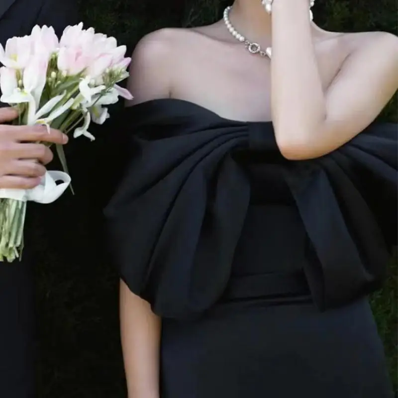 2024 ใหม่ Strapless ซาตินชุดเดรสเมอร์เมด Elegant ภาษาฝรั่งเศสคํากับโบว์ใหญ่ชุดเจ้าสาวเซ็กซี่ Backless Vestido Noiva ที่กําหนดเอง