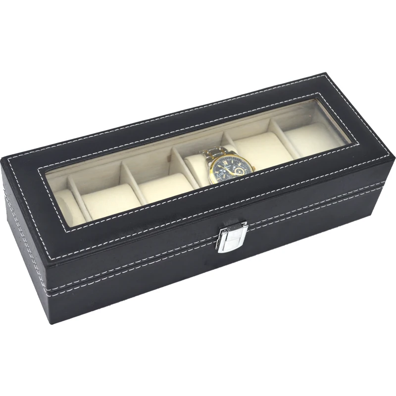 Hot Sale PU Leather Display Storage Collection Organizer Watch Box For Men Watch Display Case With Glass Top