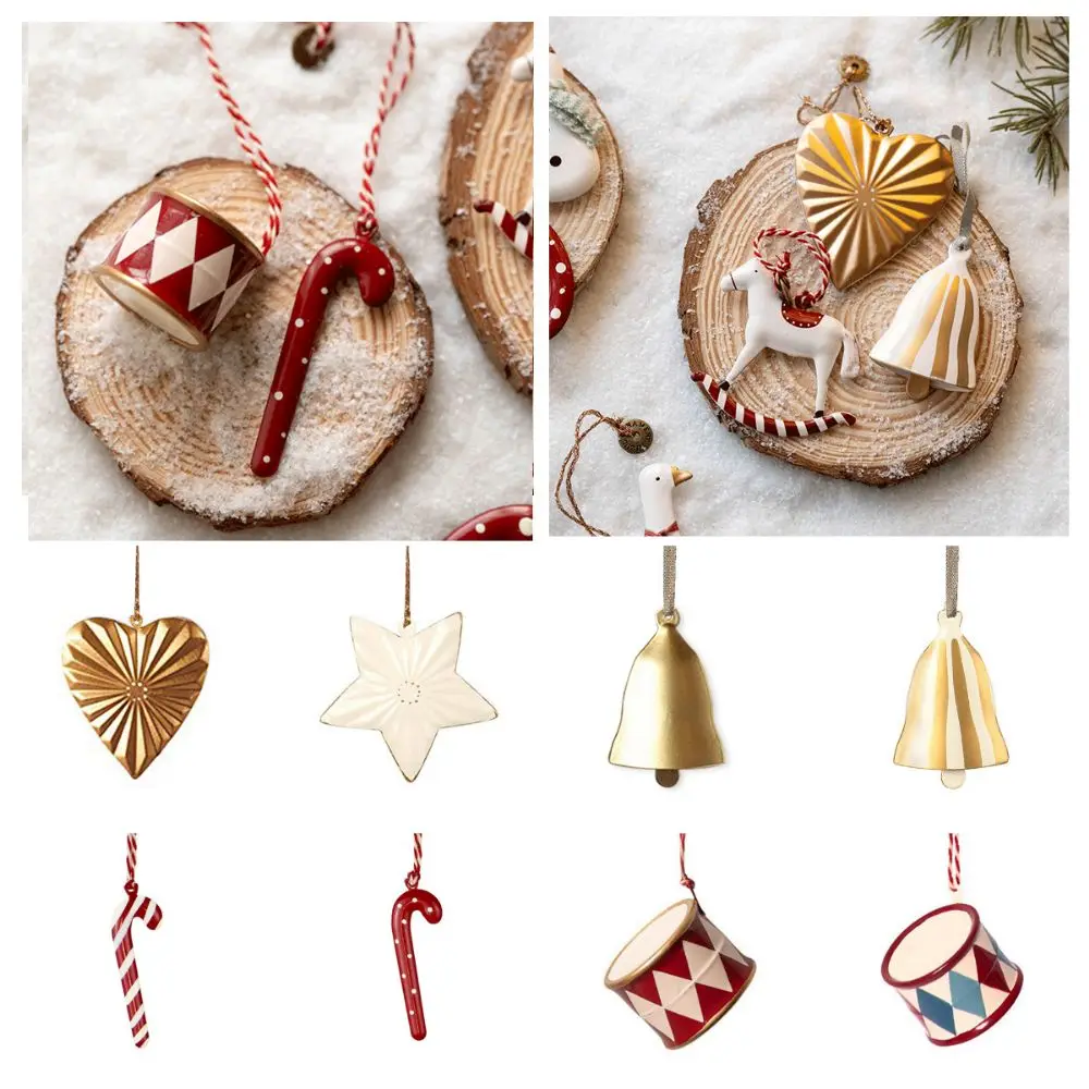 Multicolor Christmas Hanging Decoration Nordic Heart Star Bell Drop Ornaments Double-sides Festival Favors Embellishment